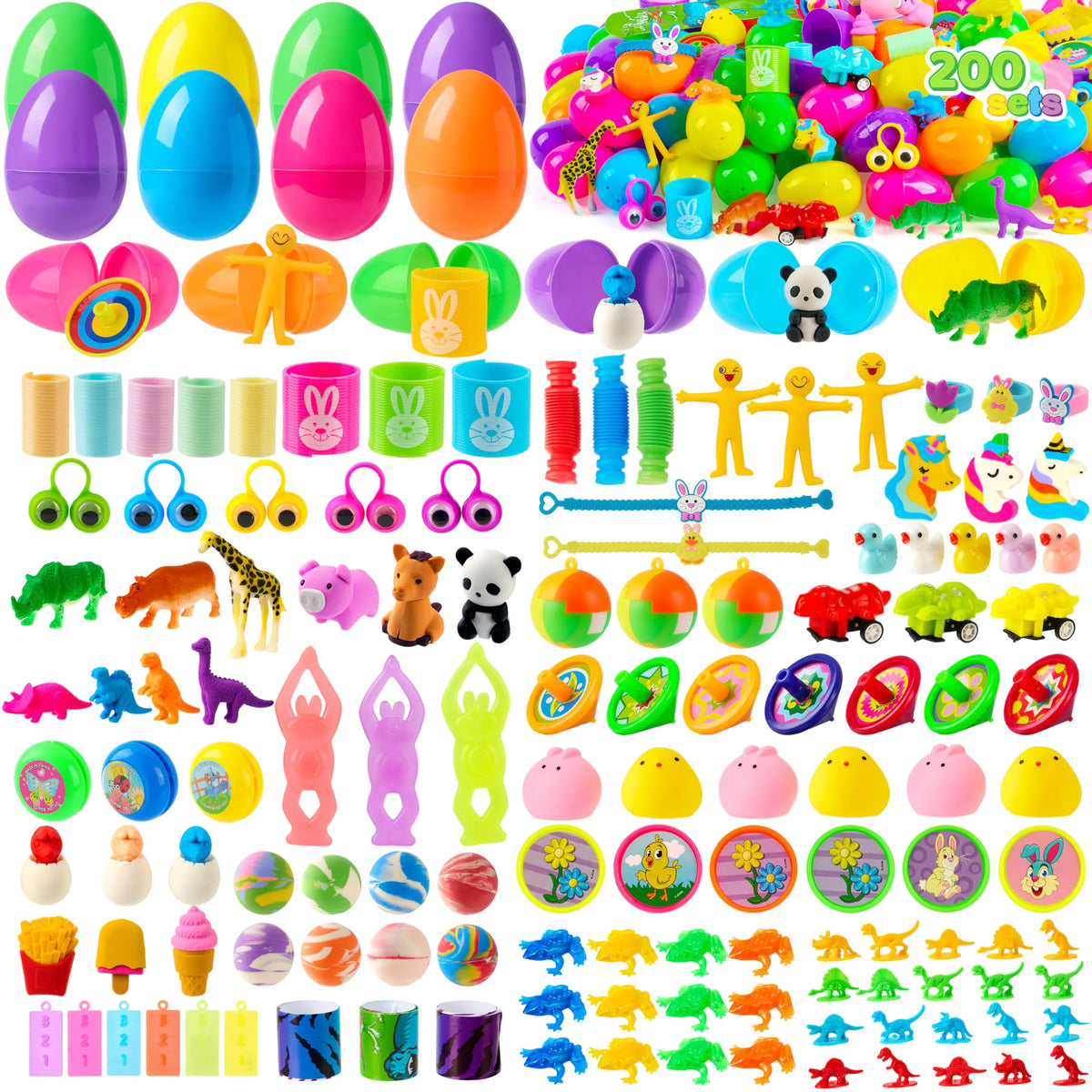 200 Prefilled Easter Eggs with Toys for Easter Hunt & Party Favors