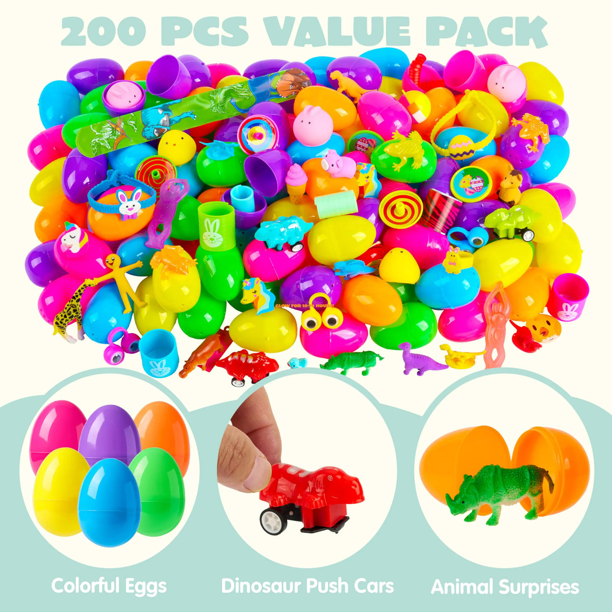 200 Prefilled Easter Eggs with Toys for Easter Hunt & Party Favors
