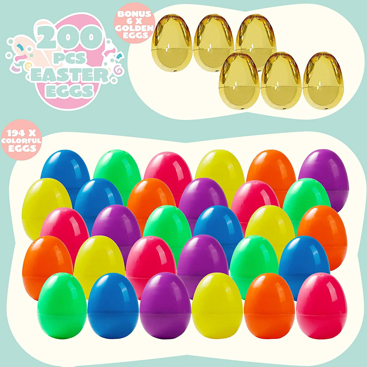 200Pcs Colorful & Golden Easter Egg Shells, 2.3in