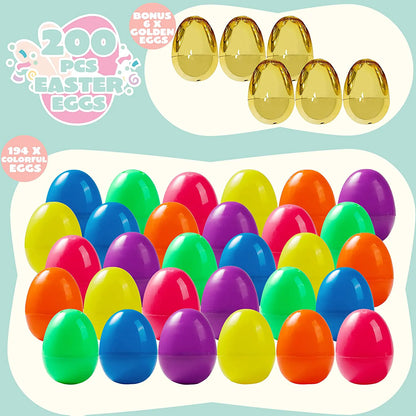 200Pcs Colorful & Golden Easter Egg Shells, 2.3in