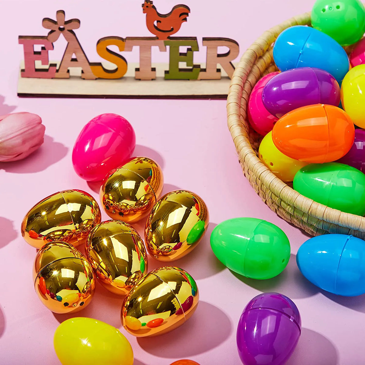 200Pcs Colorful & Golden Easter Egg Shells, 2.3in