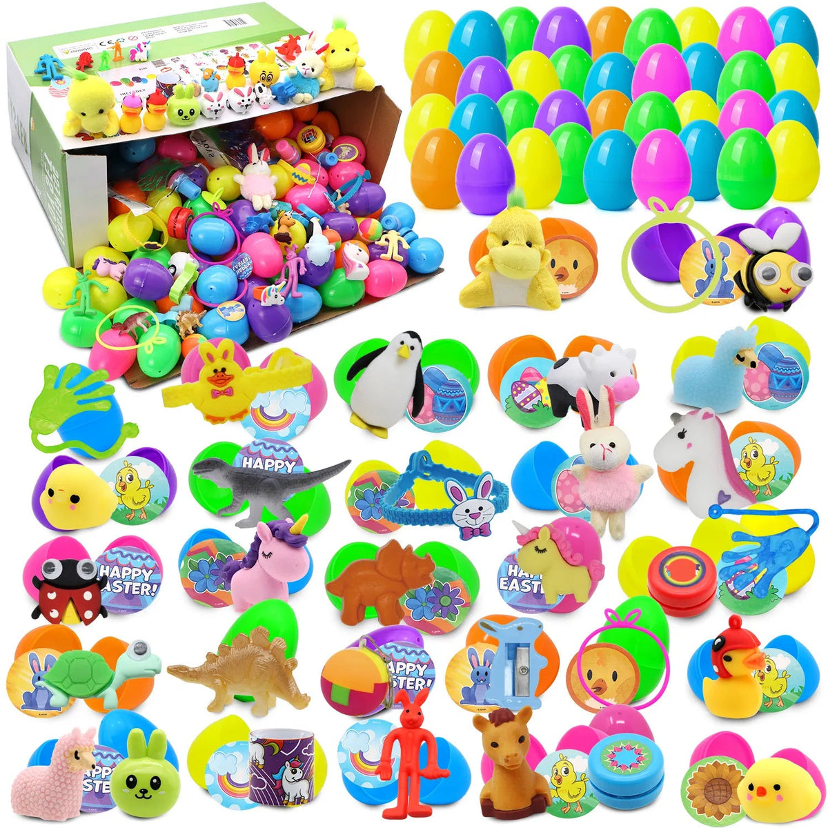 200 Cute Prefilled Easter Eggs with Toys and Stickers for Easter Egg Hunt