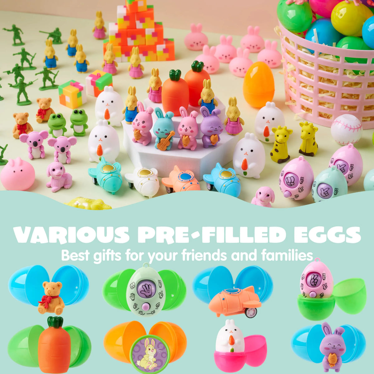 200 Prefilled Easter Eggs with Toys & Stickers, Easter Party Favors for Kids