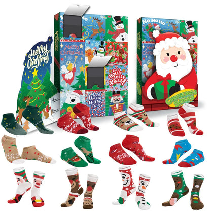 12 Days of Socks Advent Calendar (12 Pairs: Santa, Snowman, Reindeer, Gingerbread Man)