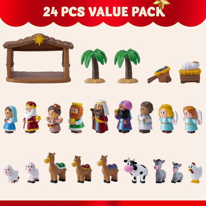 24-Piece Christmas Nativity Playset Figurines for Kids Toddlers Xmas Gift