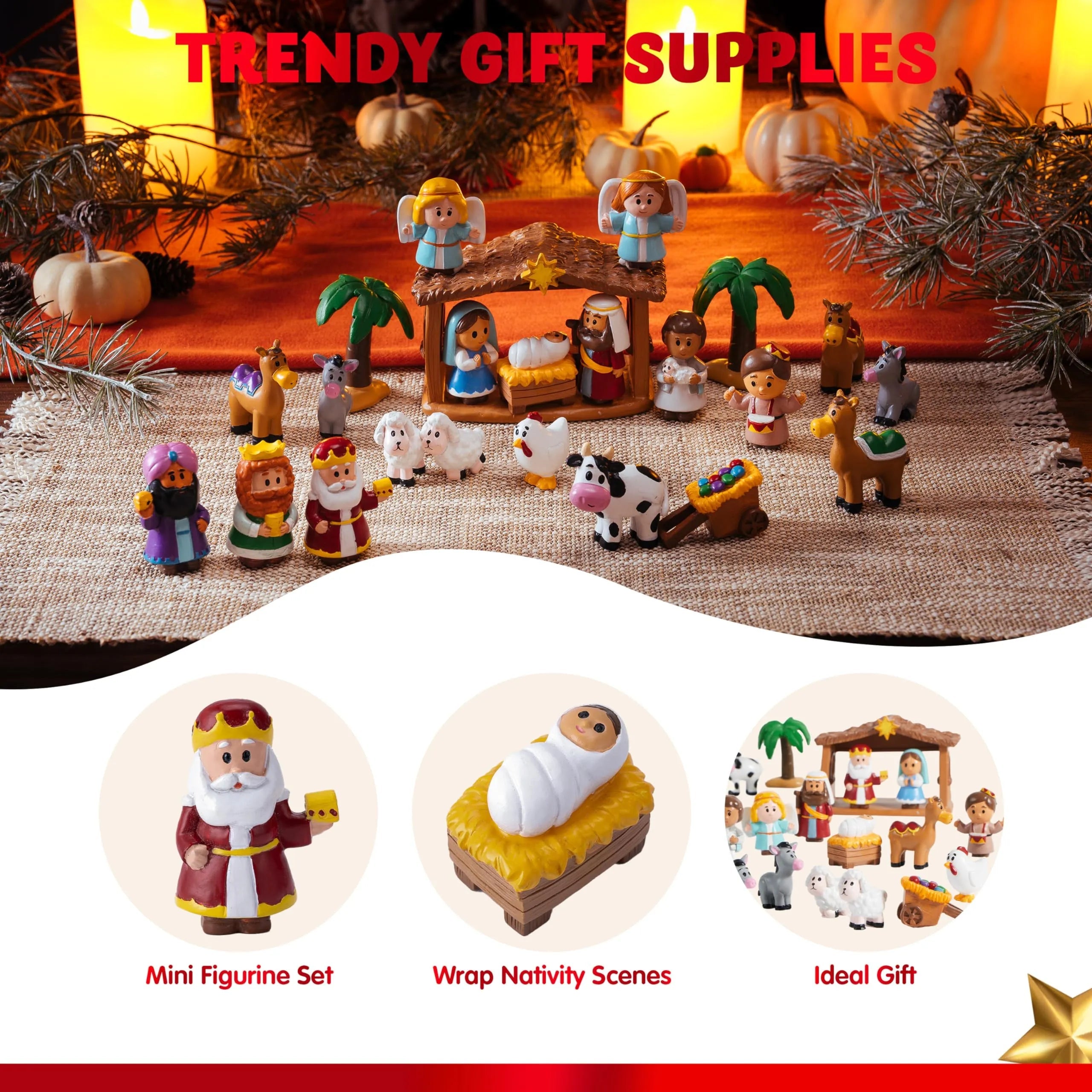 24-Piece Christmas Nativity Playset Figurines for Kids Toddlers Xmas Gift
