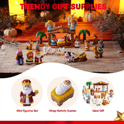 24-Piece Christmas Nativity Playset Figurines for Kids Toddlers Xmas Gift