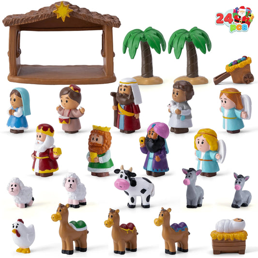 24-Piece Christmas Nativity Playset Figurines for Kids Toddlers Xmas Gift