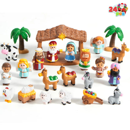 24-Piece Christmas Nativity Playset Figurines for Kids Toddlers Xmas Gift