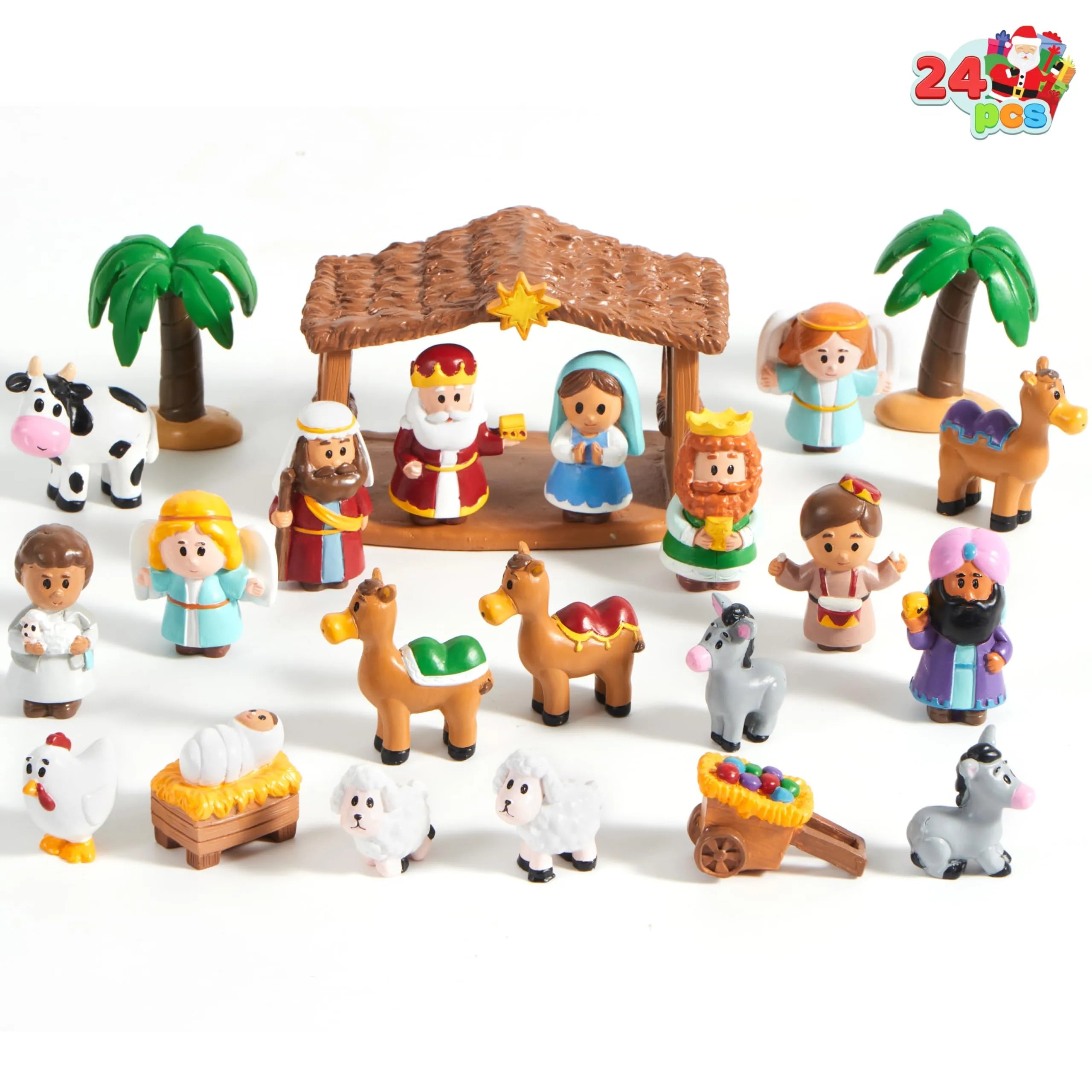 24-Piece Christmas Nativity Playset Figurines for Kids Toddlers Xmas Gift