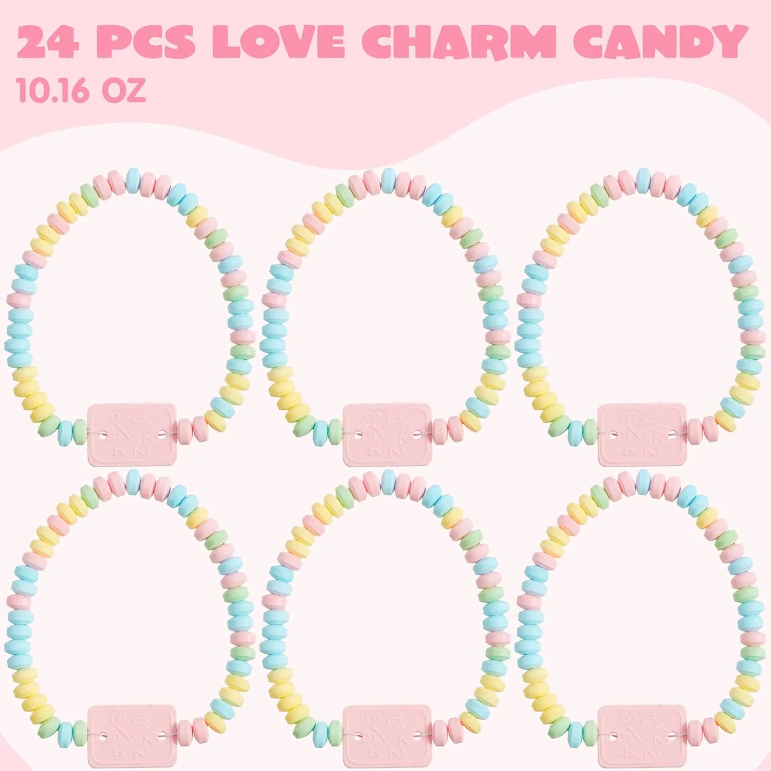 24 Valentine's Day Bracelet Candy, Individually Wrapped Color Snacks for Kids