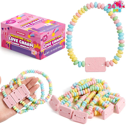 24 Valentine's Day Bracelet Candy, Individually Wrapped Color Snacks for Kids