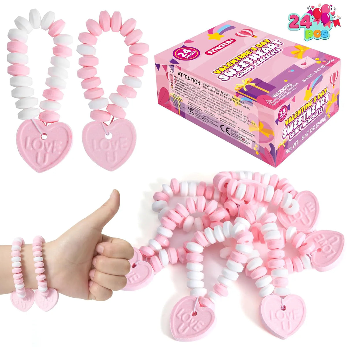24-Pack Valentine's Day Candy Bracelets - Party Favors, Holiday Rewards