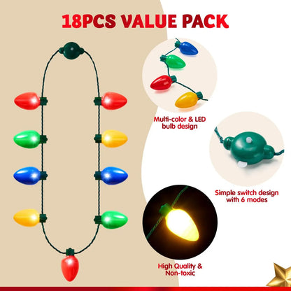 24-Pack Christmas LED Light-Up Bulb Necklaces (9 LEDs Each) - Costume Accessories
