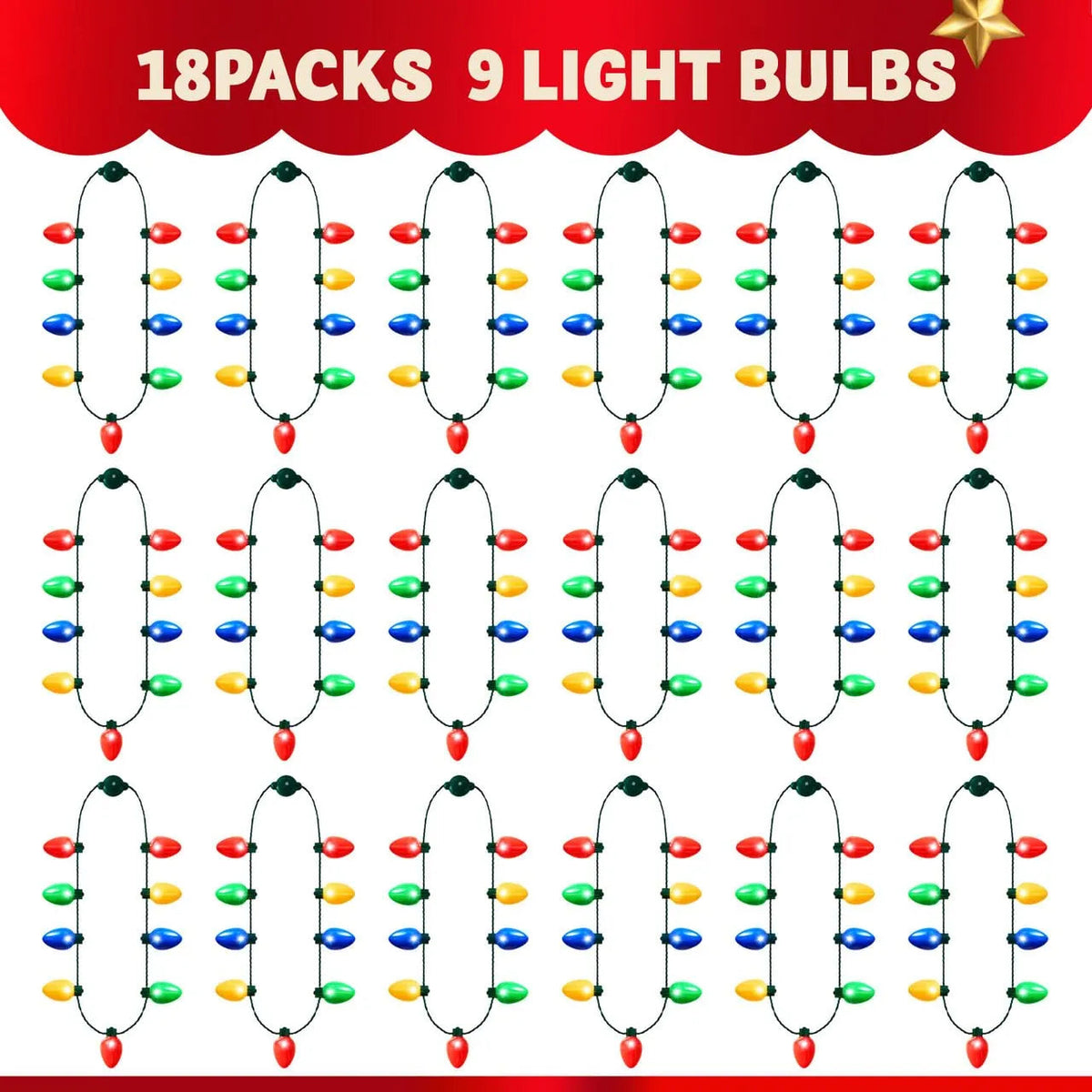 24-Pack Christmas LED Light-Up Bulb Necklaces (9 LEDs Each) - Costume Accessories