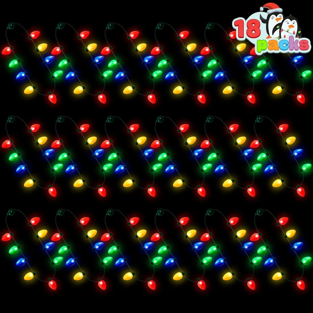 24-Pack Christmas LED Light-Up Bulb Necklaces (9 LEDs Each) - Costume Accessories