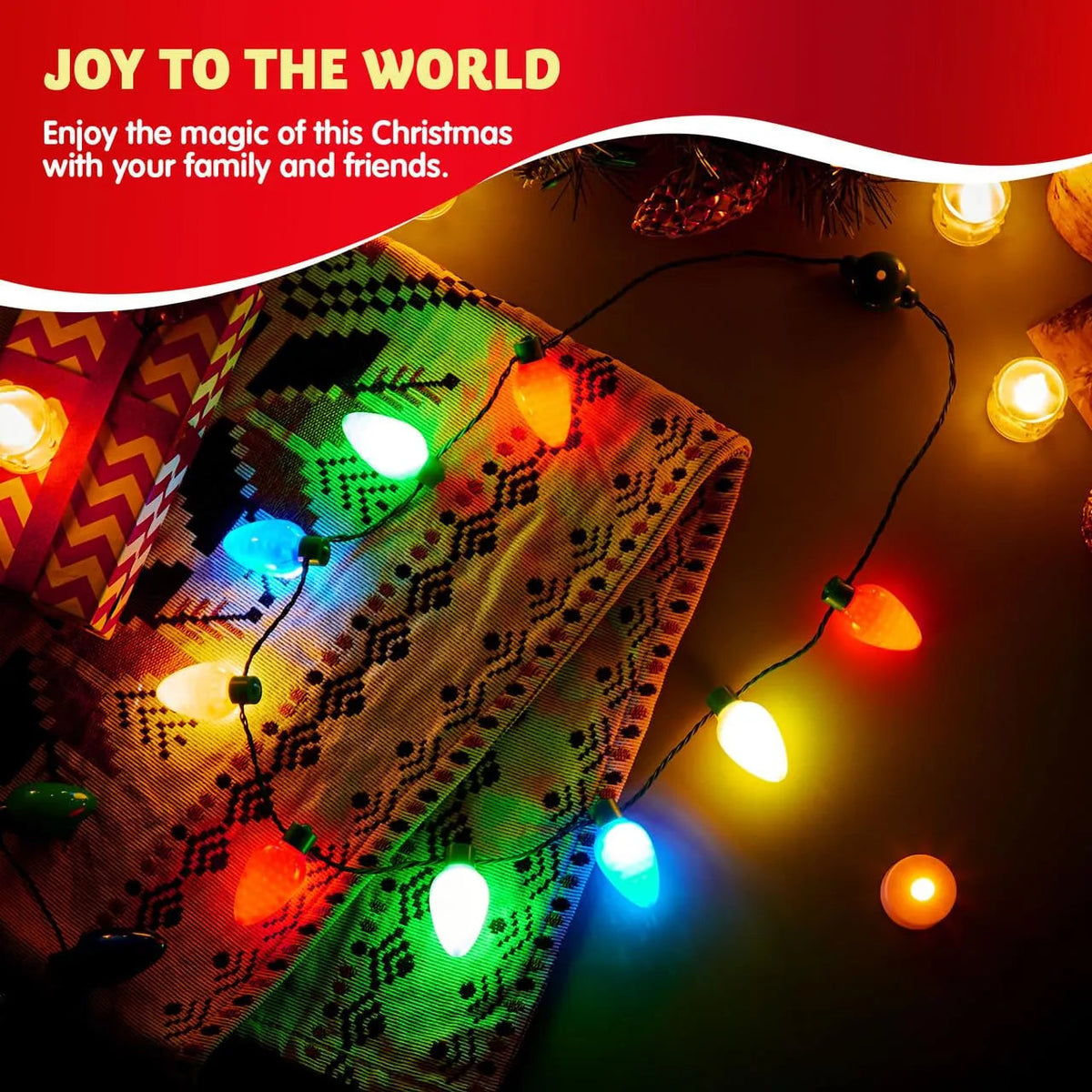 24-Pack Christmas LED Light-Up Bulb Necklaces (9 LEDs Each) - Costume Accessories