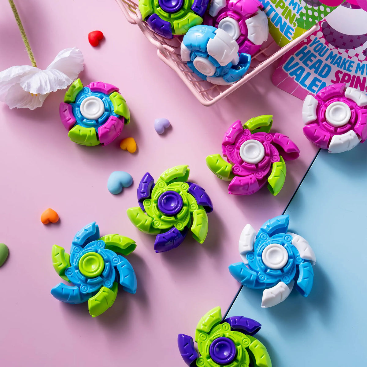 24-Pack Valentine's Day Plastic Fidget Spinners with 6 Design Gift Cards
