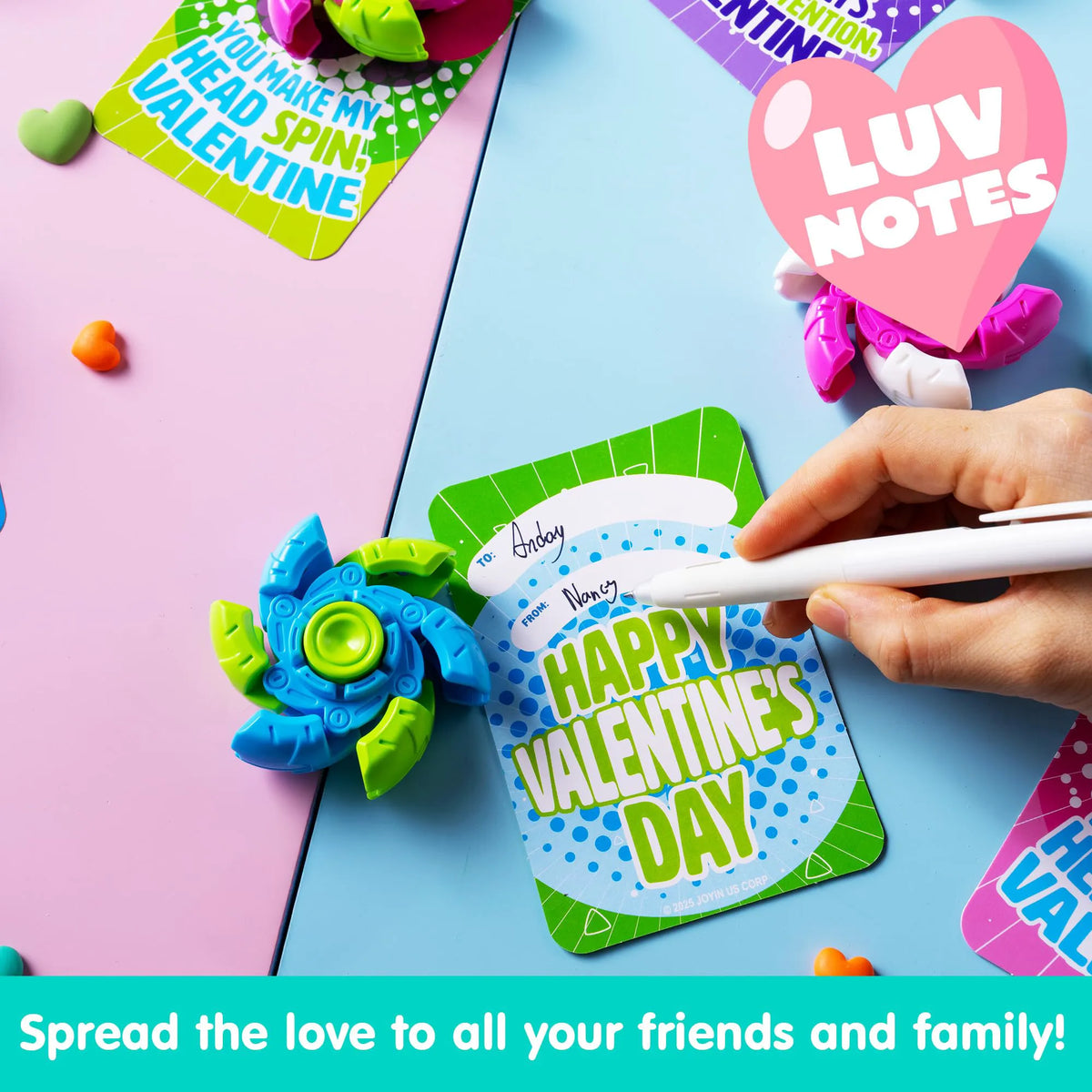 24-Pack Valentine's Day Plastic Fidget Spinners with 6 Design Gift Cards