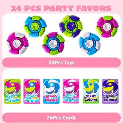 24-Pack Valentine's Day Plastic Fidget Spinners with 6 Design Gift Cards
