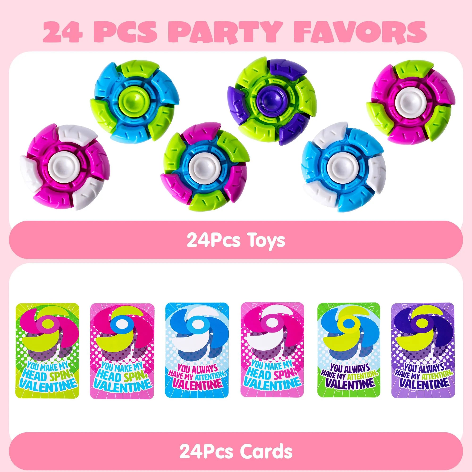 24-Pack Valentine's Day Plastic Fidget Spinners with 6 Design Gift Cards