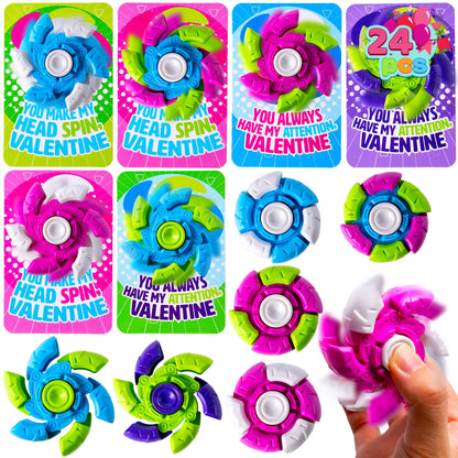 24-Pack Valentine's Day Plastic Fidget Spinners with 6 Design Gift Cards
