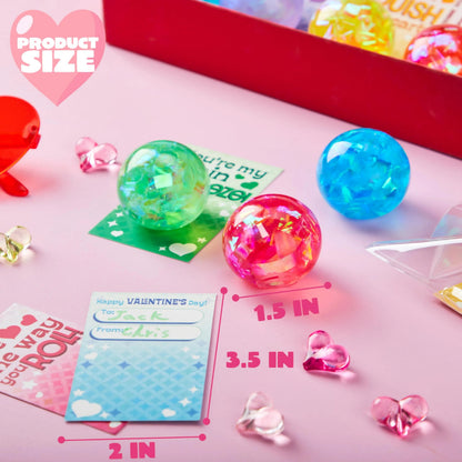 24-Pack Valentine's Day Stretchy Balls with Cards, Classroom Exchange Gift for Kids