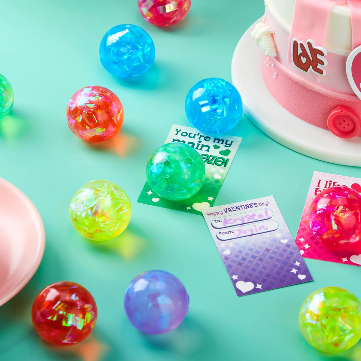 24-Pack Valentine's Day Stretchy Balls with Cards, Classroom Exchange Gift for Kids
