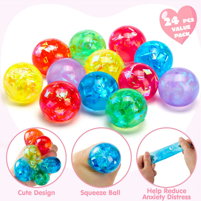 24-Pack Valentine's Day Stretchy Balls with Cards, Classroom Exchange Gift for Kids