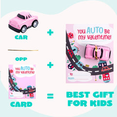 24Pcs Kids Valentine's Cards with Pull Back Car Vehicle Toys - Classroom Exchange Gifts