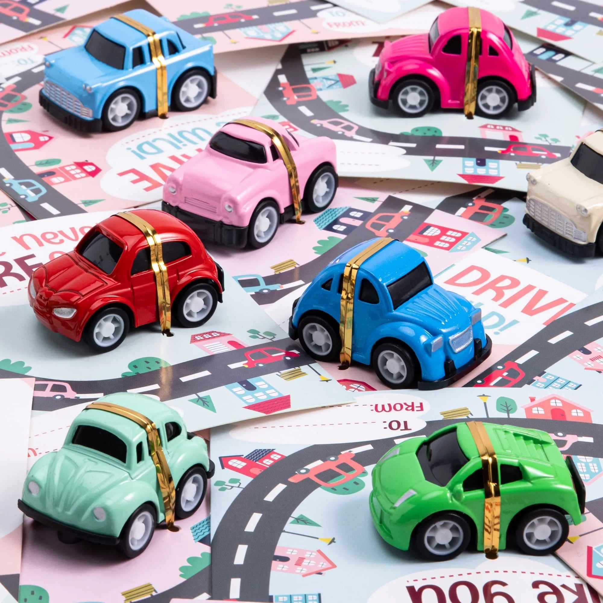 24Pcs Kids Valentine's Cards with Pull Back Car Vehicle Toys - Classroom Exchange Gifts