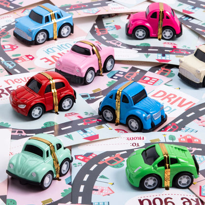 24Pcs Kids Valentine's Cards with Pull Back Car Vehicle Toys - Classroom Exchange Gifts