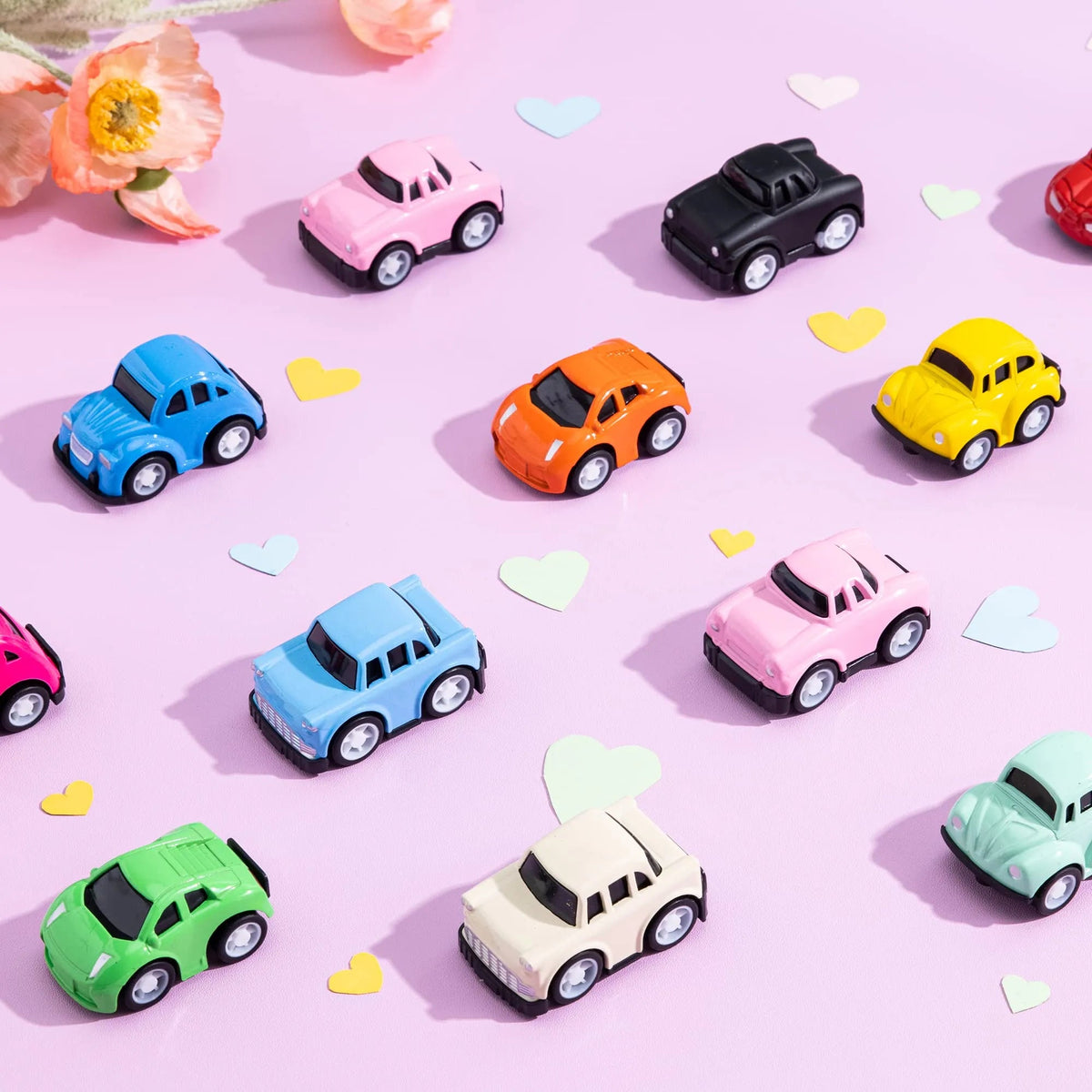 24Pcs Kids Valentine's Cards with Pull Back Car Vehicle Toys - Classroom Exchange Gifts