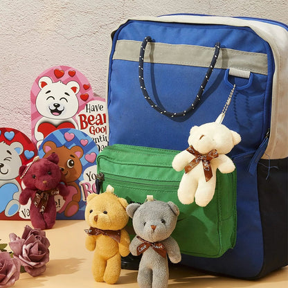 24 Kids Valentine's Cards with Mini Bear Plush Keychains in Boxes - Classroom Exchange Gifts