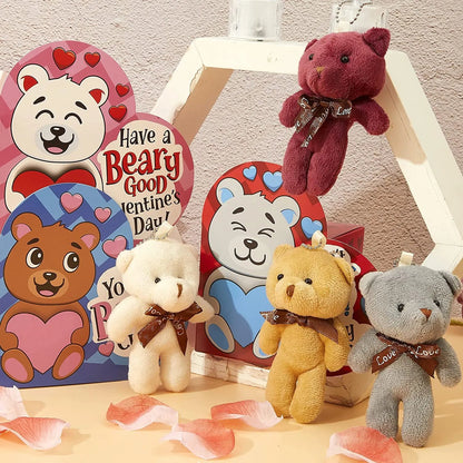 24 Kids Valentine's Cards with Mini Bear Plush Keychains in Boxes - Classroom Exchange Gifts
