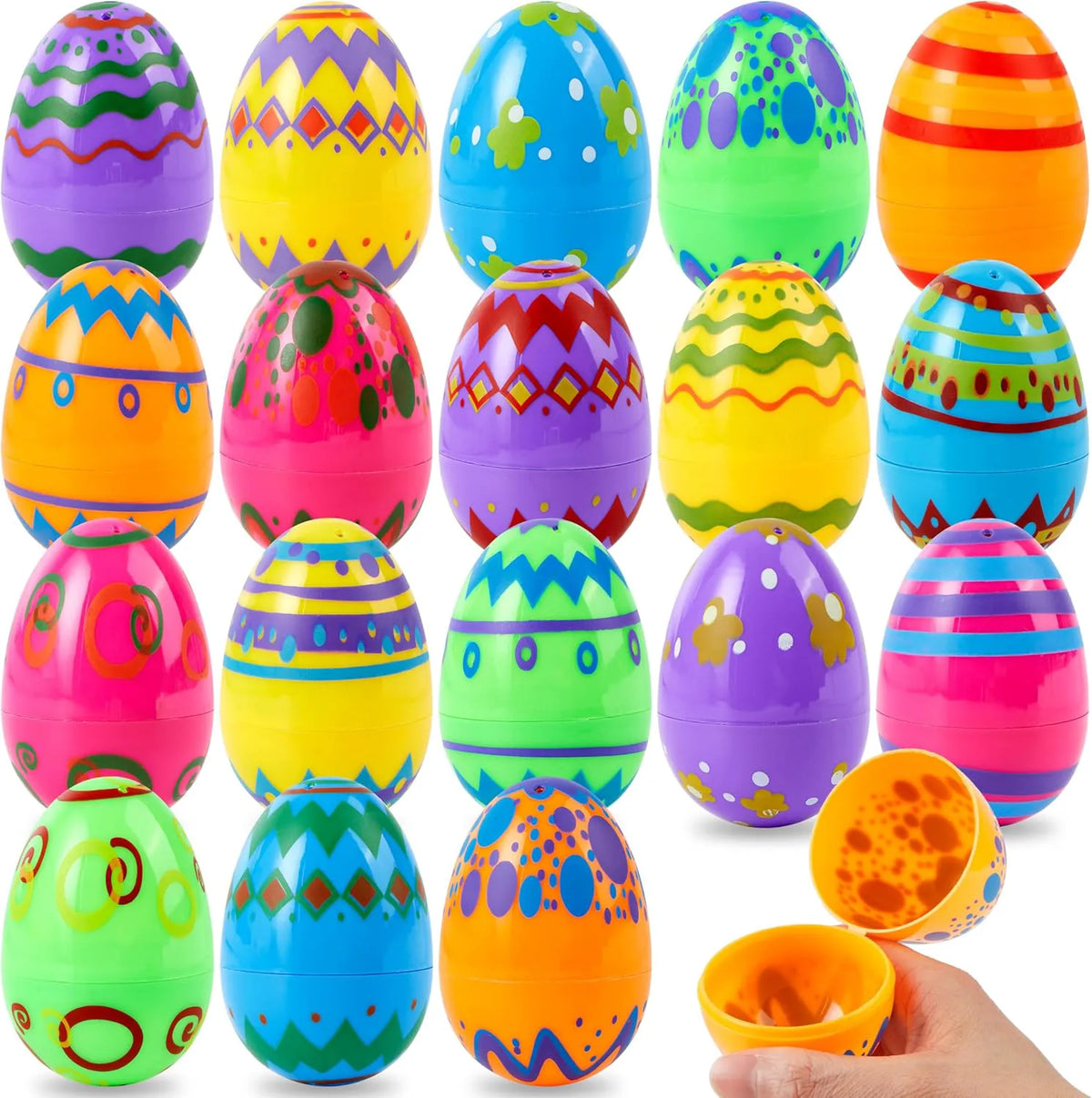 24 Pack 3.15 Inch Printed Empty Easter Eggs for Hunt & Party