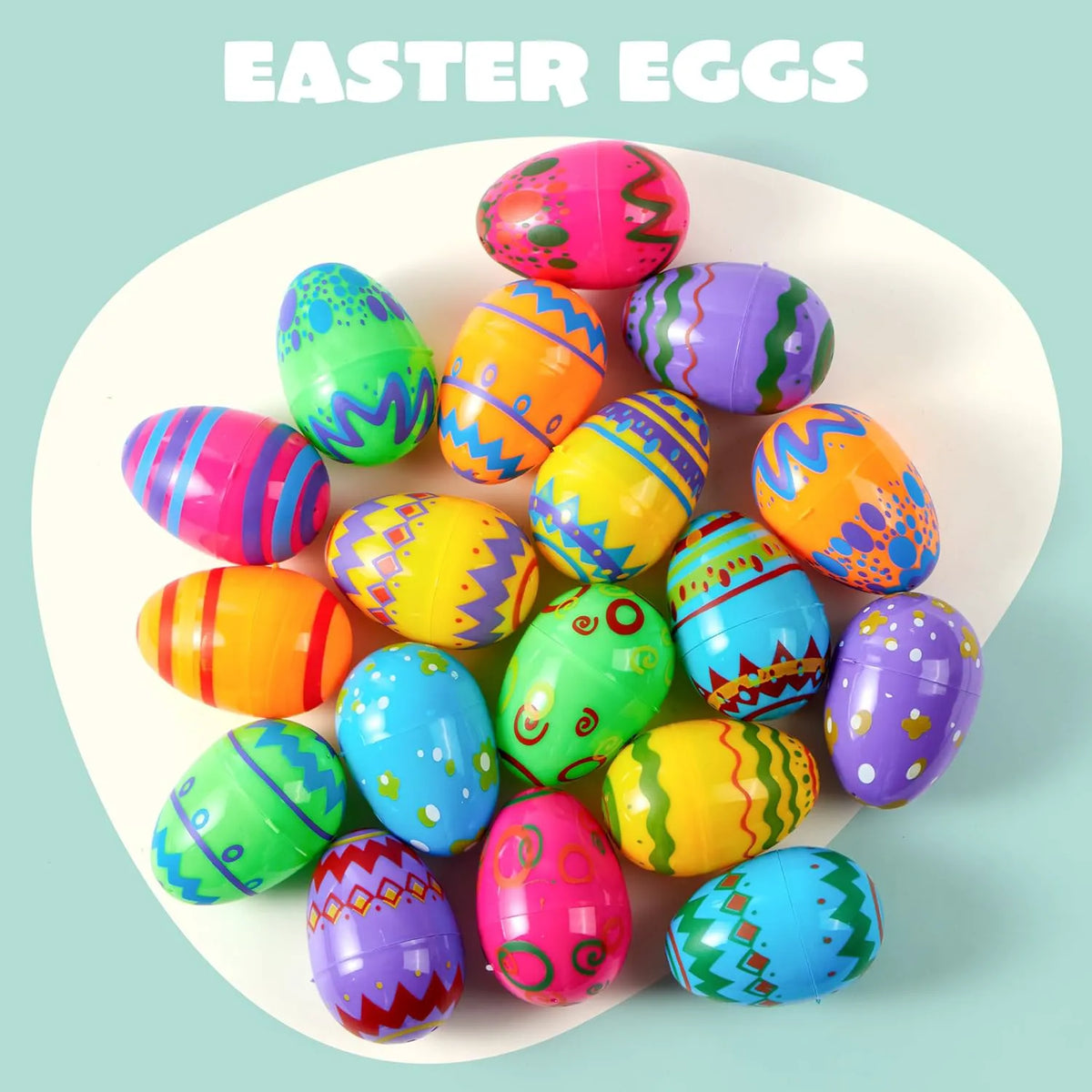 24 Pack 3.15 Inch Printed Empty Easter Eggs for Hunt & Party