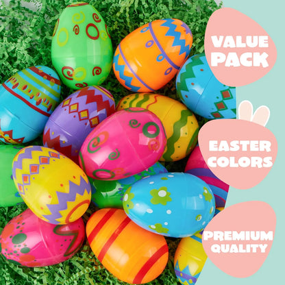 24 Pack 3.15 Inch Printed Empty Easter Eggs for Hunt & Party