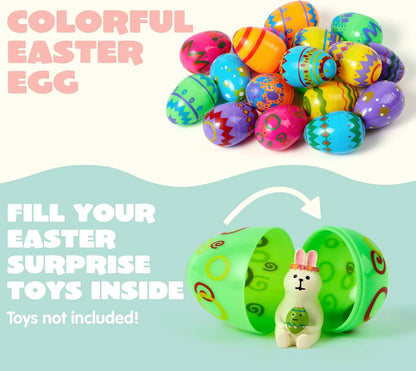 24 Pack 3.15 Inch Printed Empty Easter Eggs for Hunt & Party