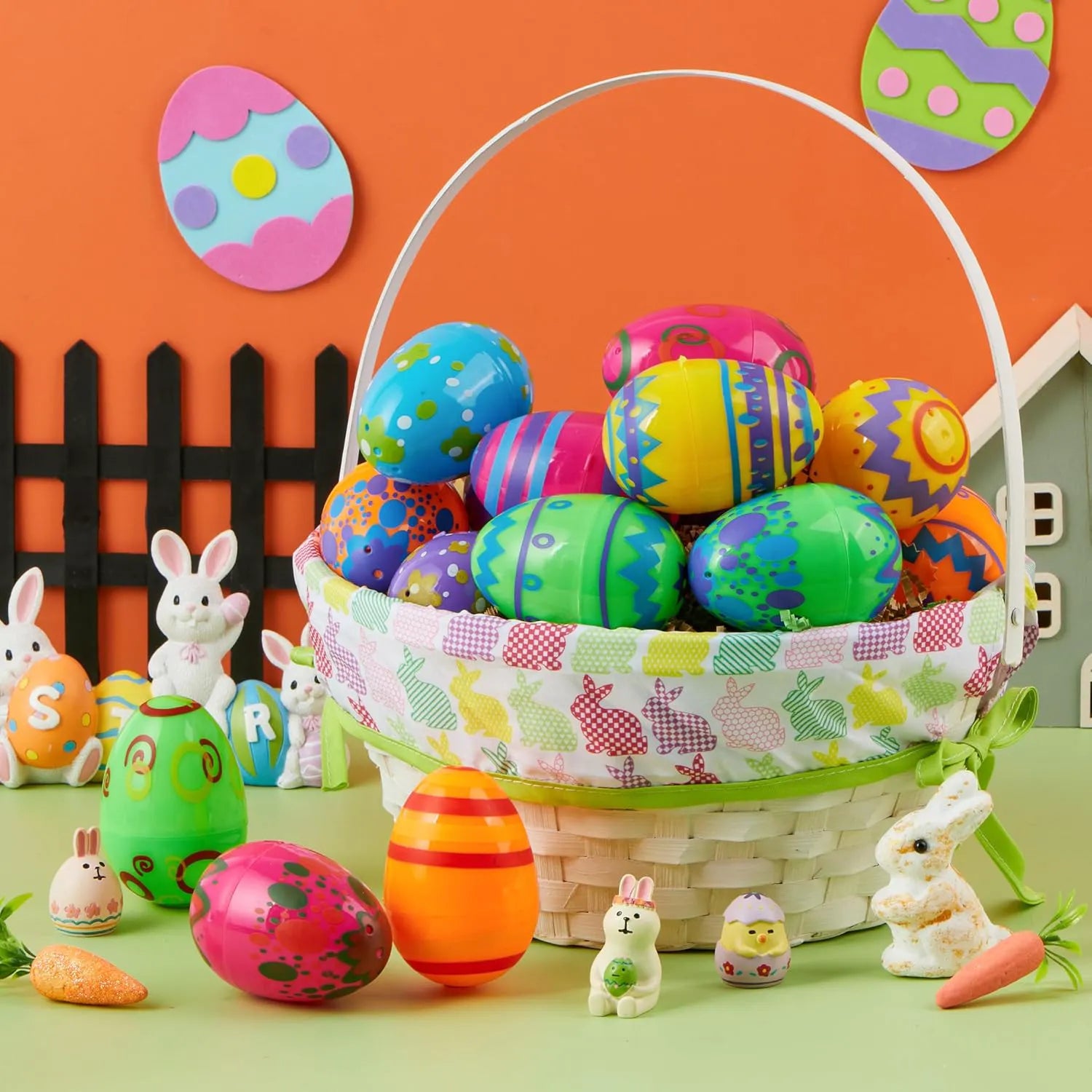 24 Pack 3.15 Inch Printed Empty Easter Eggs for Hunt & Party