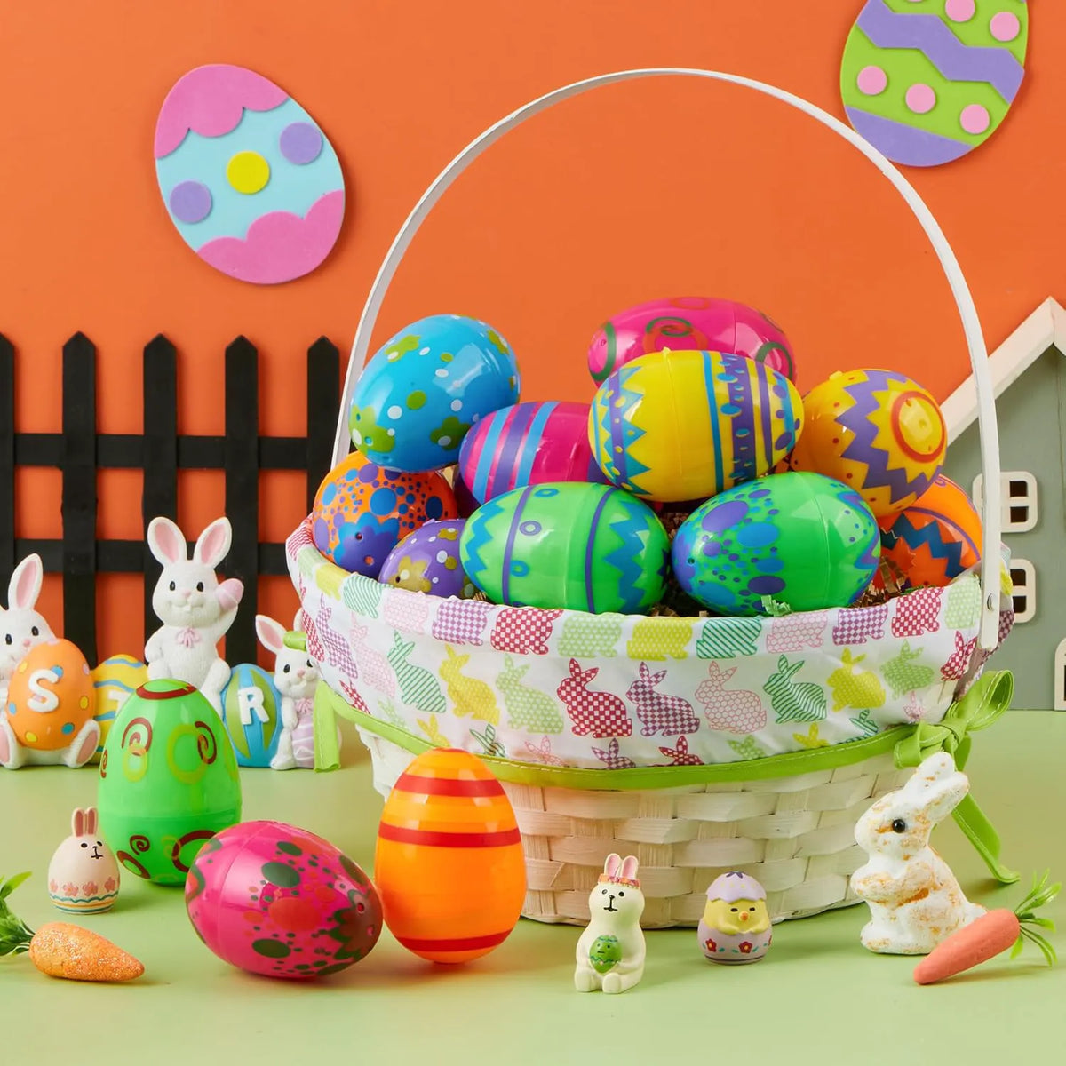 24 Pack 3.15 Inch Printed Empty Easter Eggs for Hunt & Party
