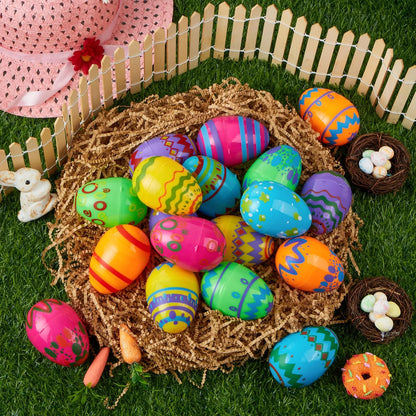 24 Pack 3.15 Inch Printed Empty Easter Eggs for Hunt & Party