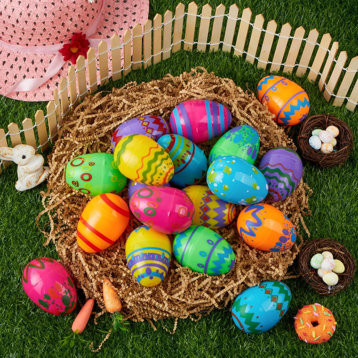 24 Pack 3.15 Inch Printed Empty Easter Eggs for Hunt & Party