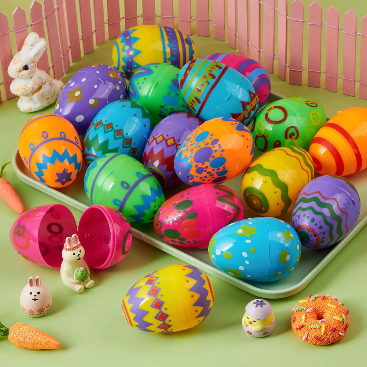 24 Pack 3.15 Inch Printed Empty Easter Eggs for Hunt & Party