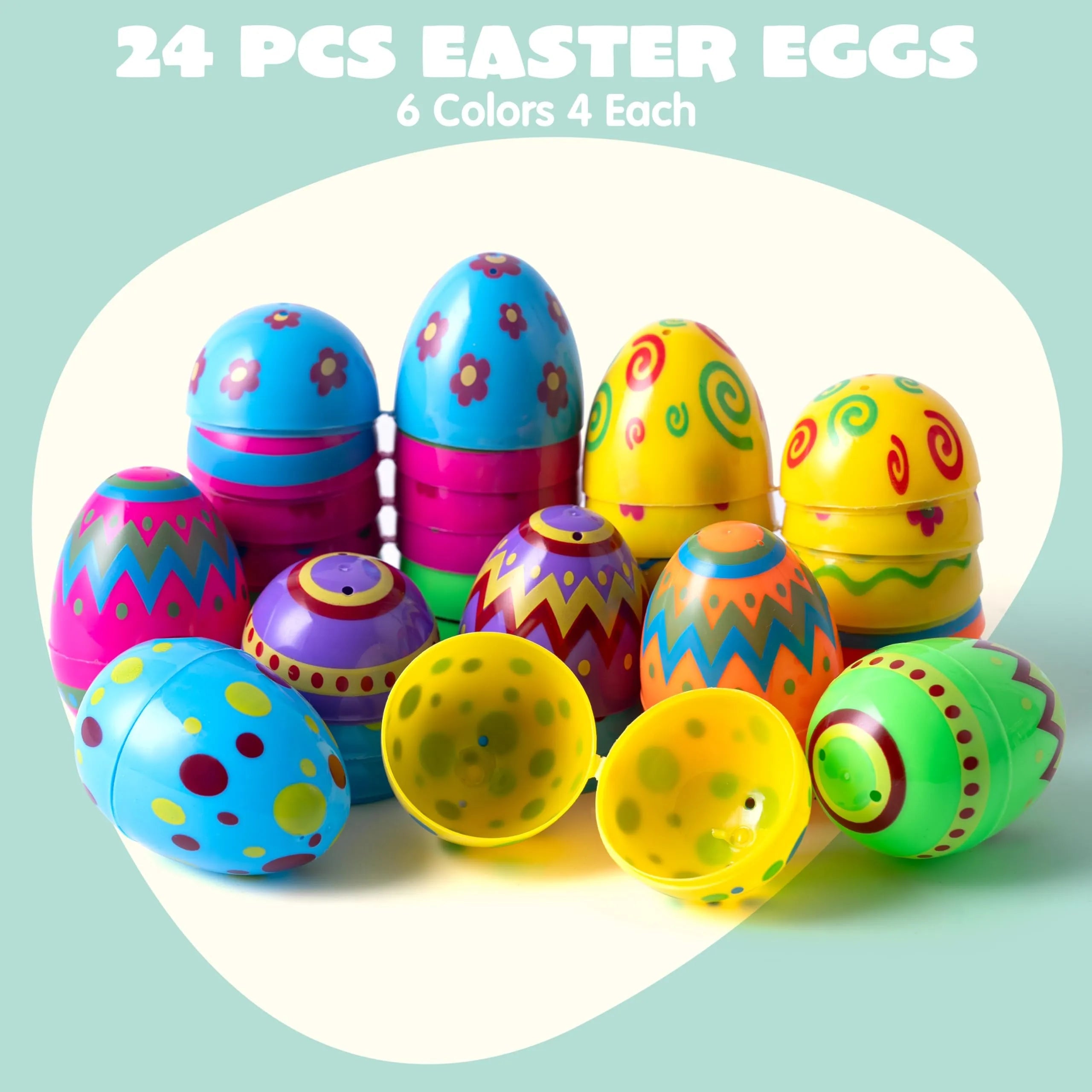 24 Pack 3.15 Inch Colorful Plastic Easter Egg Shells, Fillable Empty Eggs Bulk for Easter Egg Hunt
