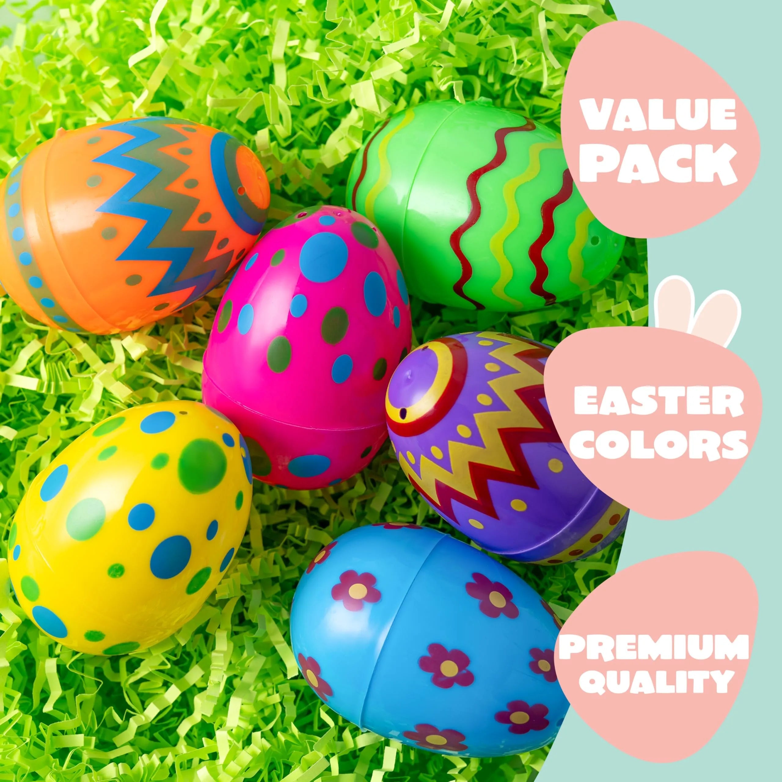 24 Pack 3.15 Inch Colorful Plastic Easter Egg Shells, Fillable Empty Eggs Bulk for Easter Egg Hunt