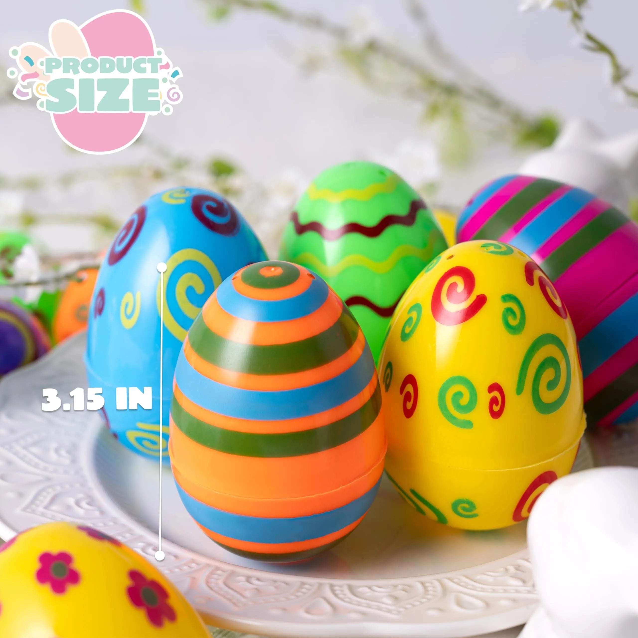 24 Pack 3.15 Inch Colorful Plastic Easter Egg Shells, Fillable Empty Eggs Bulk for Easter Egg Hunt