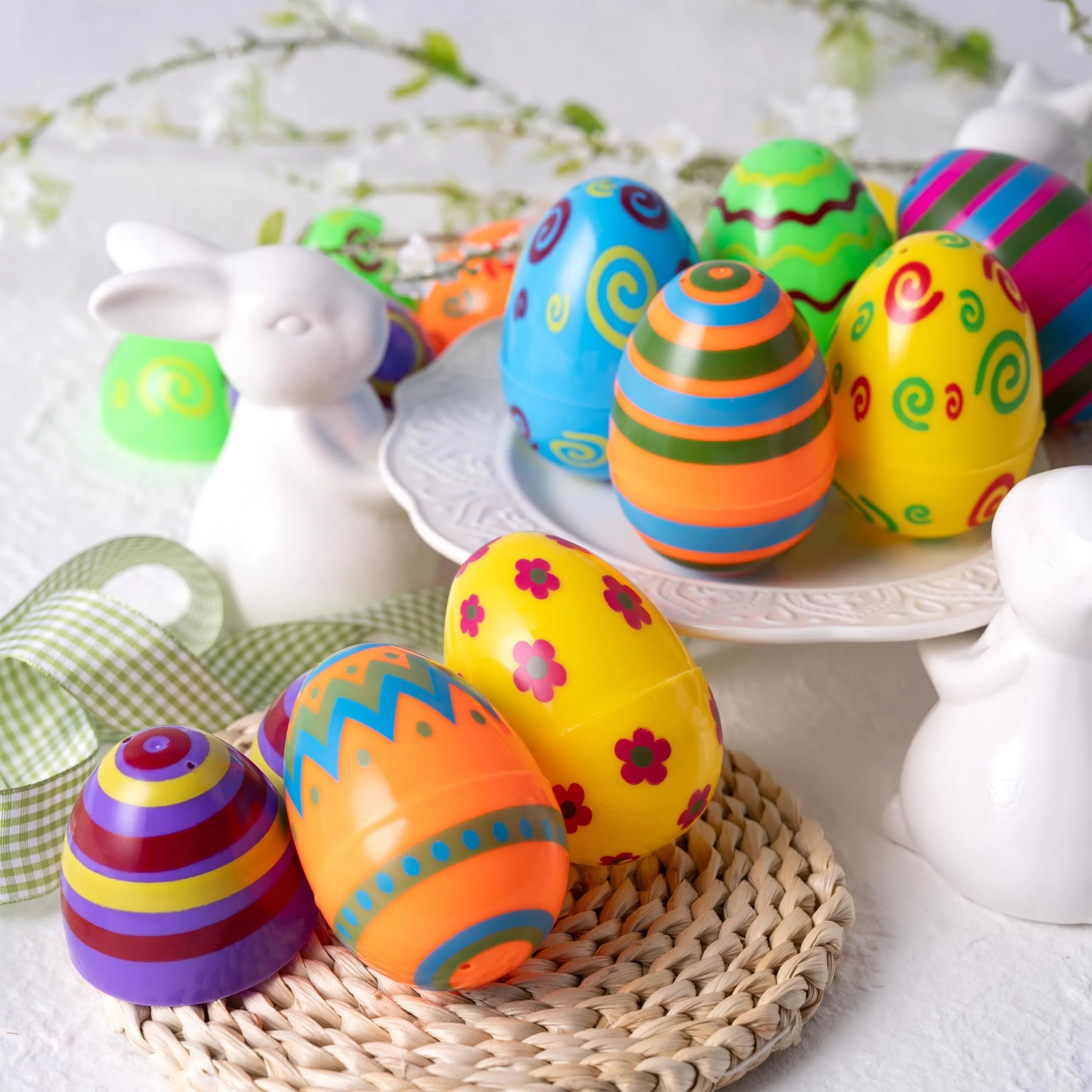 24 Pack 3.15 Inch Colorful Plastic Easter Egg Shells, Fillable Empty Eggs Bulk for Easter Egg Hunt