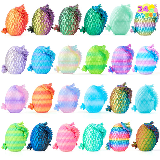 24 Pcs 3D Printed Articulated Dragon Eggs for Easter Party, Egg Hunt & Classroom Prizes