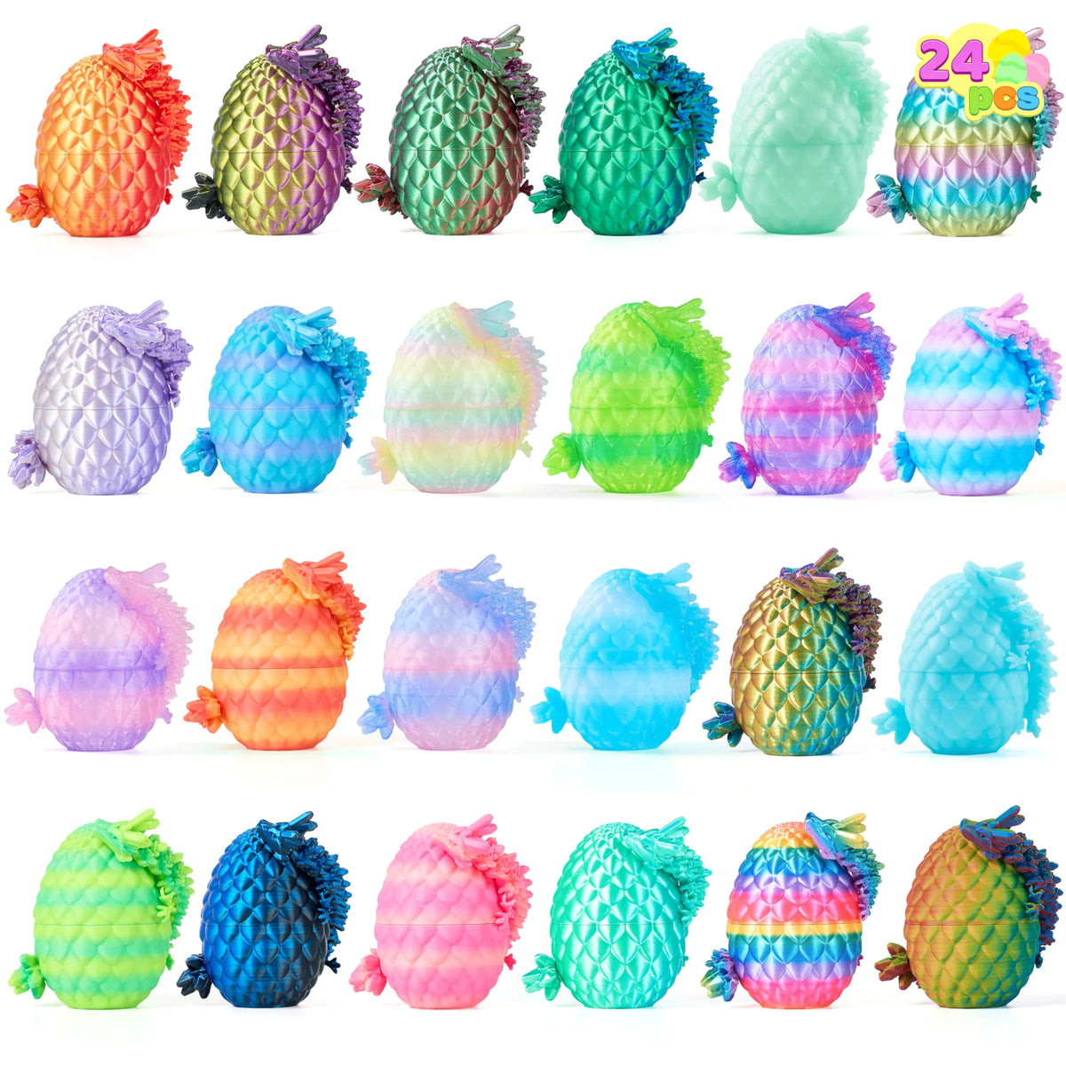 24 Pcs 3D Printed Articulated Dragon Eggs for Easter Party, Egg Hunt & Classroom Prizes